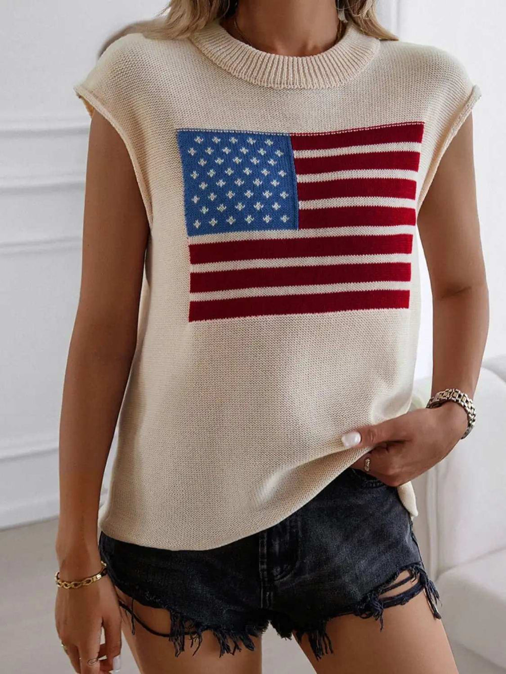 Devine US Flag Round Neck Sweater Vest - Trendsi - Flyclothing LLC