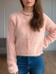 Cutout Knot Button Long Sleeve Cardigan - Trendsi