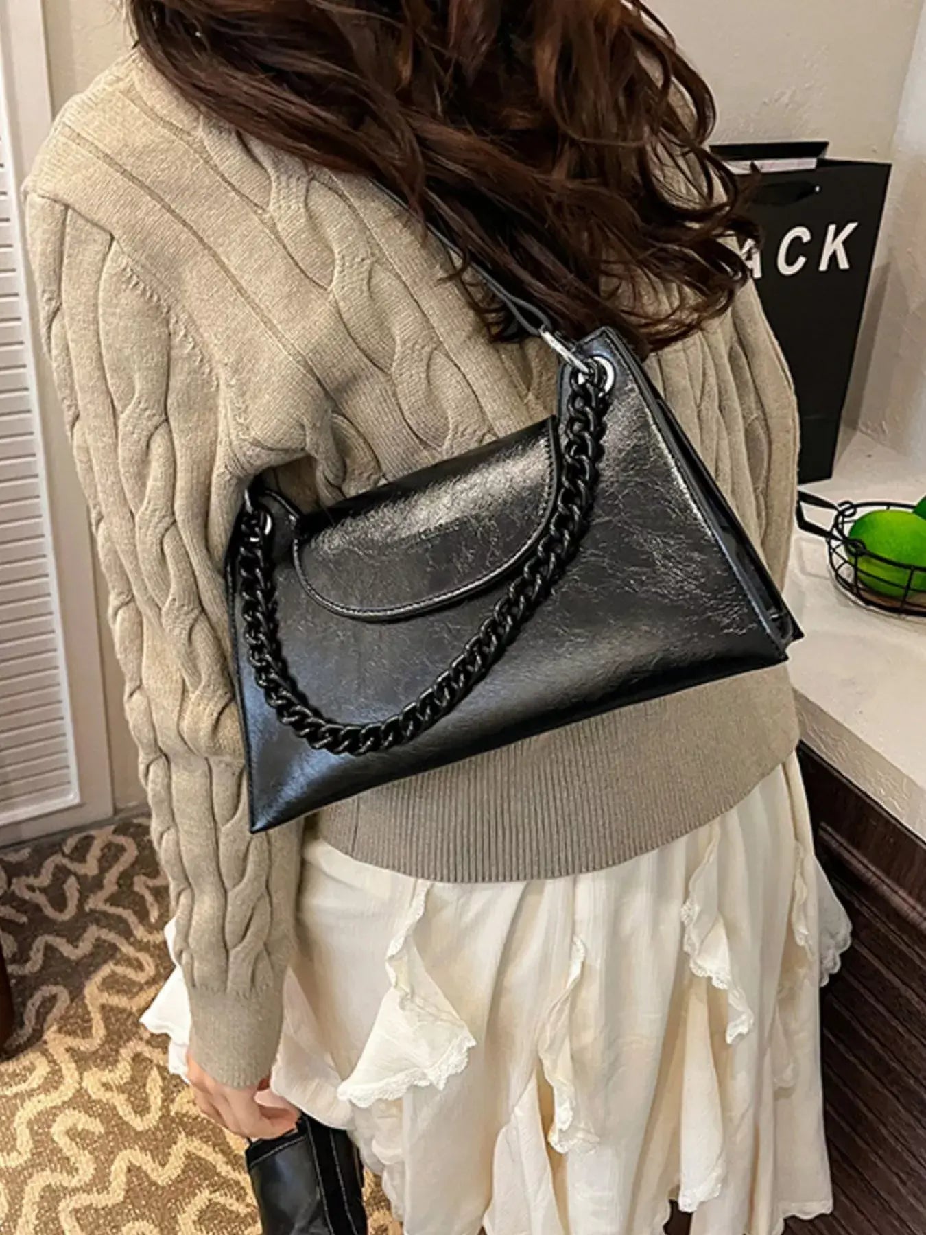 Chain Decor Flap Crossbody Bag - Trendsi - Flyclothing LLC