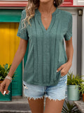 Lace Detail Notched Short Sleeve T-Shirt - Trendsi