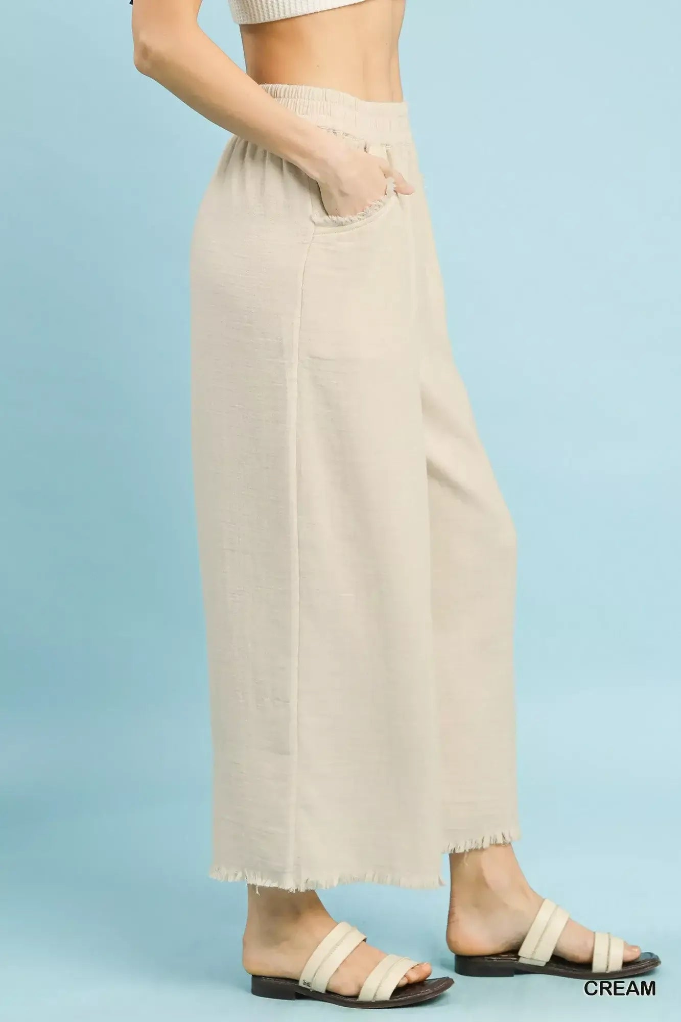 Umgee Frayed Hem Wide Leg Pants - Trendsi - Flyclothing LLC