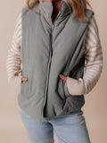 Corduroy Stand Neck Zipped Puffer Vest - Trendsi - Flyclothing LLC