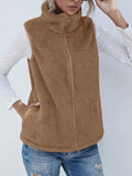 Full Size Fuzzy Zip Up Vest Coat with Pockets - Trendsi