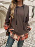 Devine Drawstring Plaid Long Sleeve Hoodie - Trendsi - Flyclothing LLC