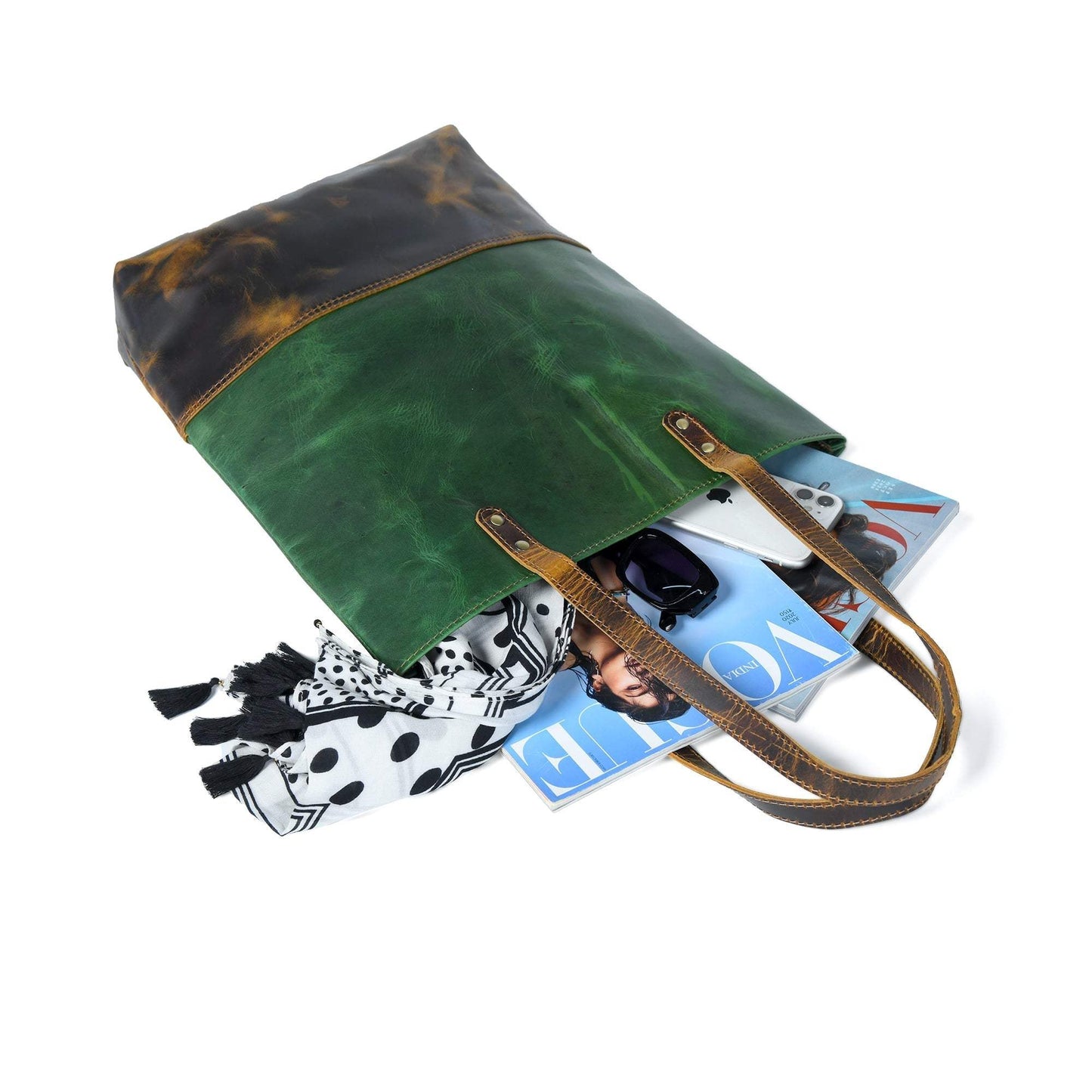 Green Women's Leather Tote - Classy Leather Bags - Flyclothing LLC