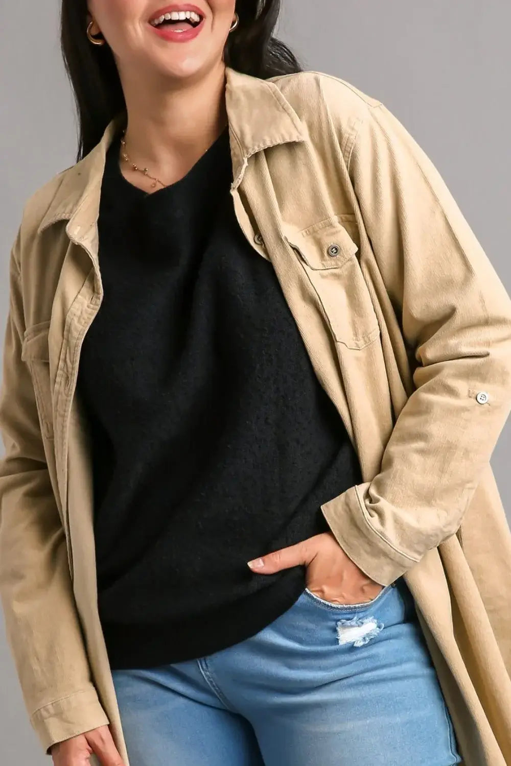 Umgee Full Size Round Neck Long Sleeve Sweater Plus Size - Trendsi - Flyclothing LLC
