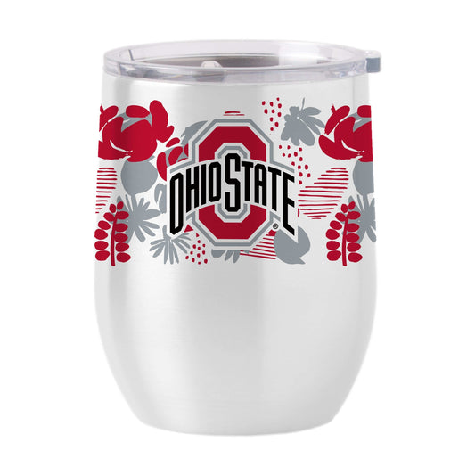 Ohio State 16oz Floral Stainless Curved Beverage - Logo Brands - Flyclothing LLC