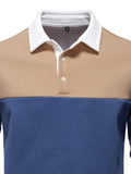 Men's Collared Neck Contrast Long Sleeve Polo - Trendsi