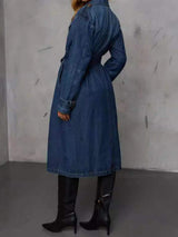 Button Up Long Sleeve Longline Denim Jacket - Trendsi - Flyclothing LLC