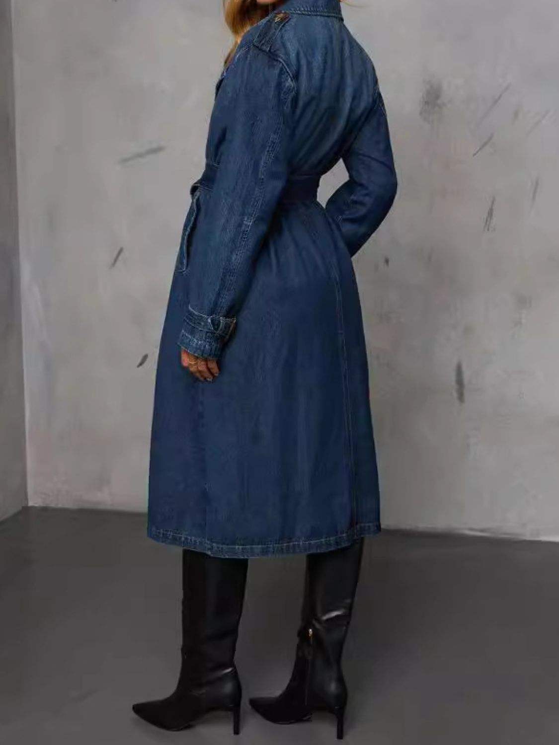 Button Up Long Sleeve Longline Denim Jacket - Trendsi - Flyclothing LLC