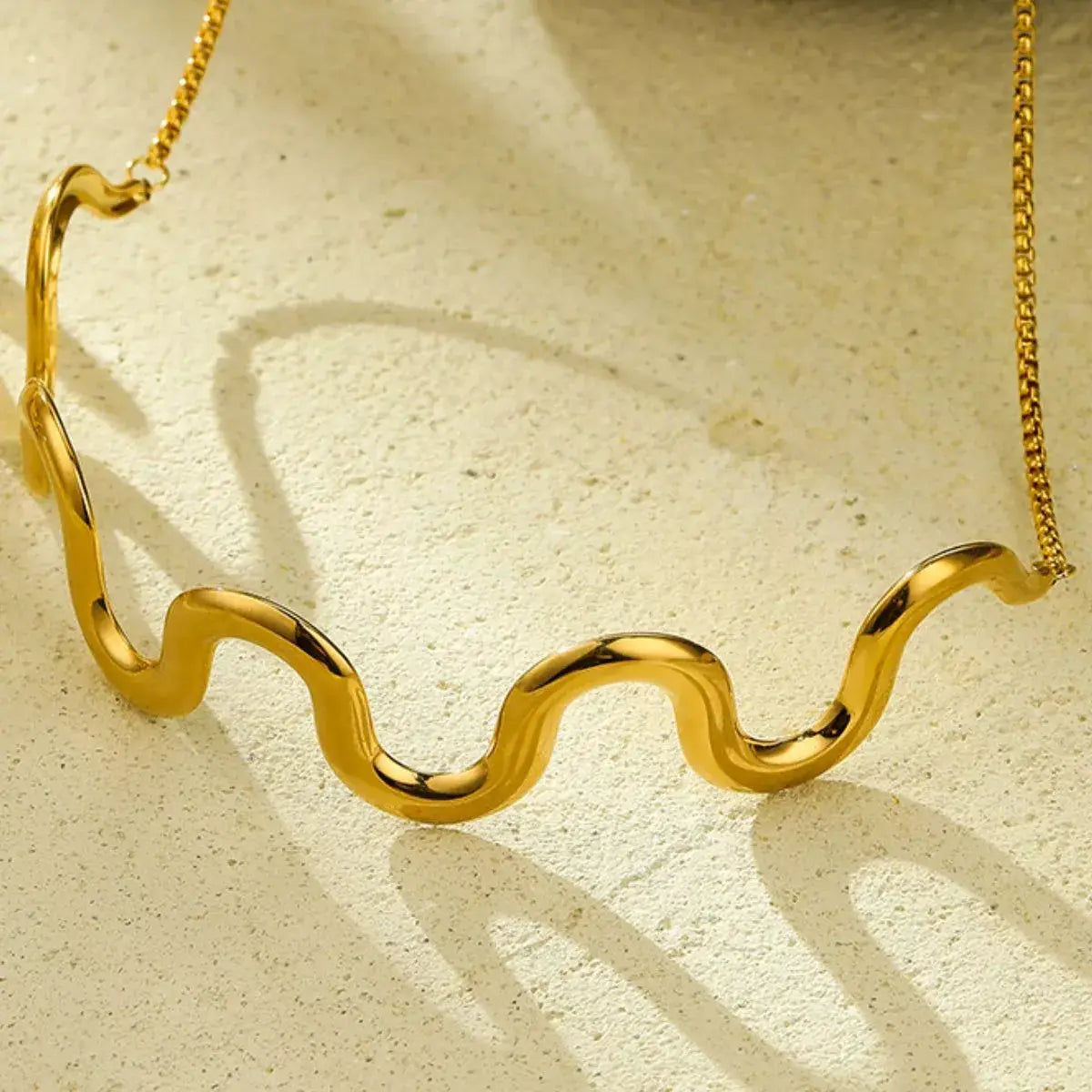 18K Gold-Plated Wave Necklace - Trendsi - Flyclothing LLC
