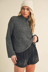 Aemi + Co Mock Neck Long Sleeve Sweater - Trendsi - Flyclothing LLC
