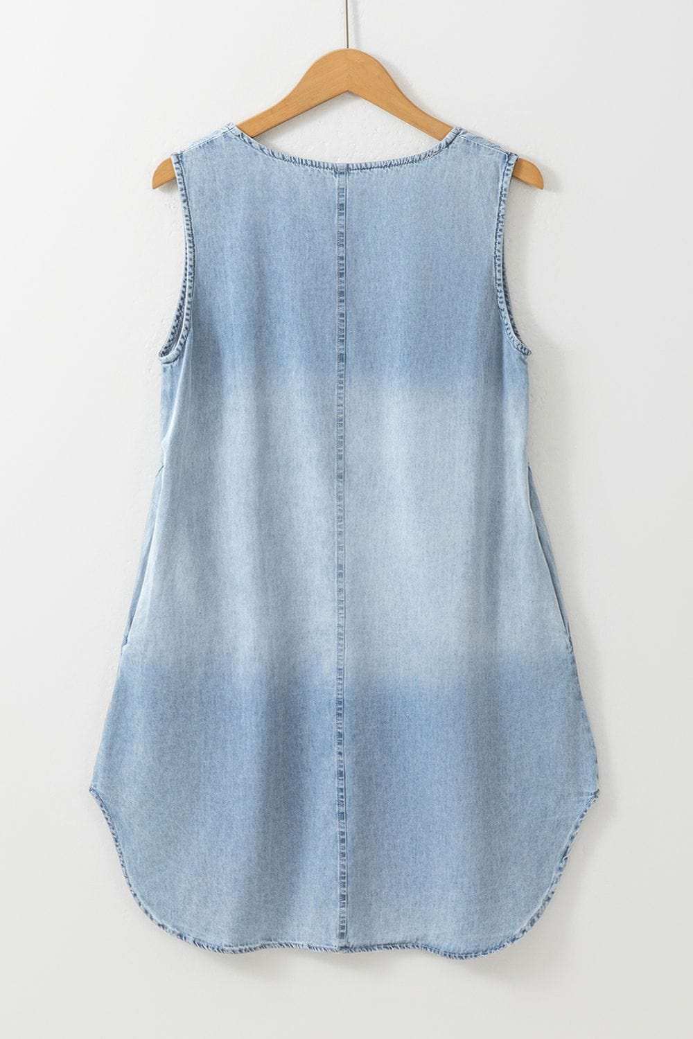 Wash Notched Sleeveless Mini Denim Dress - Trendsi - Flyclothing LLC