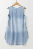 Wash Notched Sleeveless Mini Denim Dress - Trendsi - Flyclothing LLC