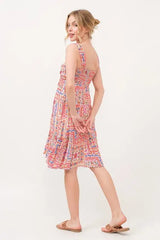 And The Why Tied Front Smocked Back Tiered Boho Printed Dress - Trendsi - Flyclothing LLC