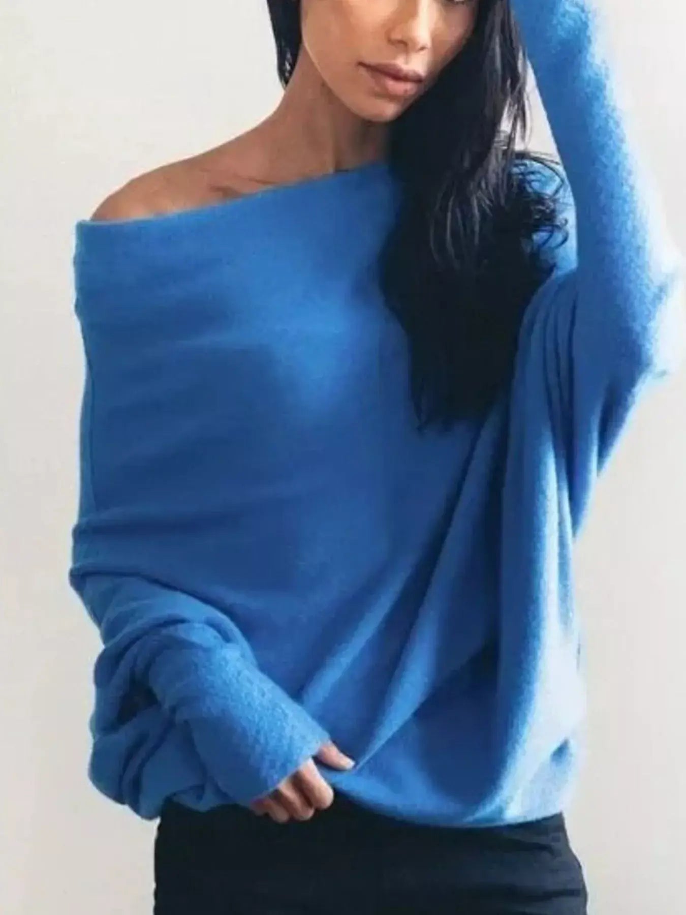 Boat Neck Long Sleeve Sweater - Trendsi - Flyclothing LLC