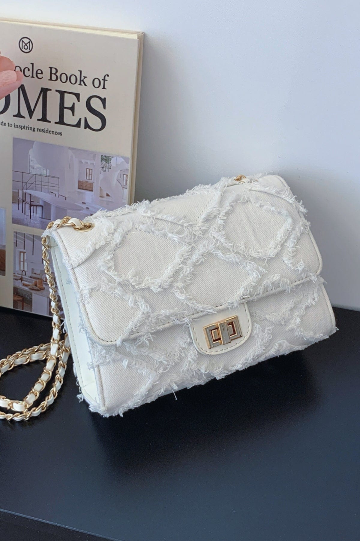 Raw Hem Denim Crossbody Bag - Trendsi