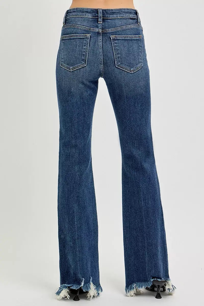 RISEN Full Size Mid Rise Flare Frayed Hem Jeans Plus Size - Trendsi - Flyclothing LLC