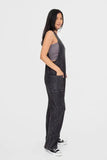 Mono B Mineral-Washed V Neck Overalls with Pockets - Trendsi