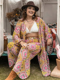 Plus Size Printed Open Front Cover Up and Pants Set - Trendsi - Flyclothing LLC