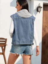Pocketed Button Up Hooded Denim Jacket - Trendsi - Flyclothing LLC