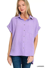 Zenana Woven Airflow Button Down Shirt - Trendsi - Flyclothing LLC