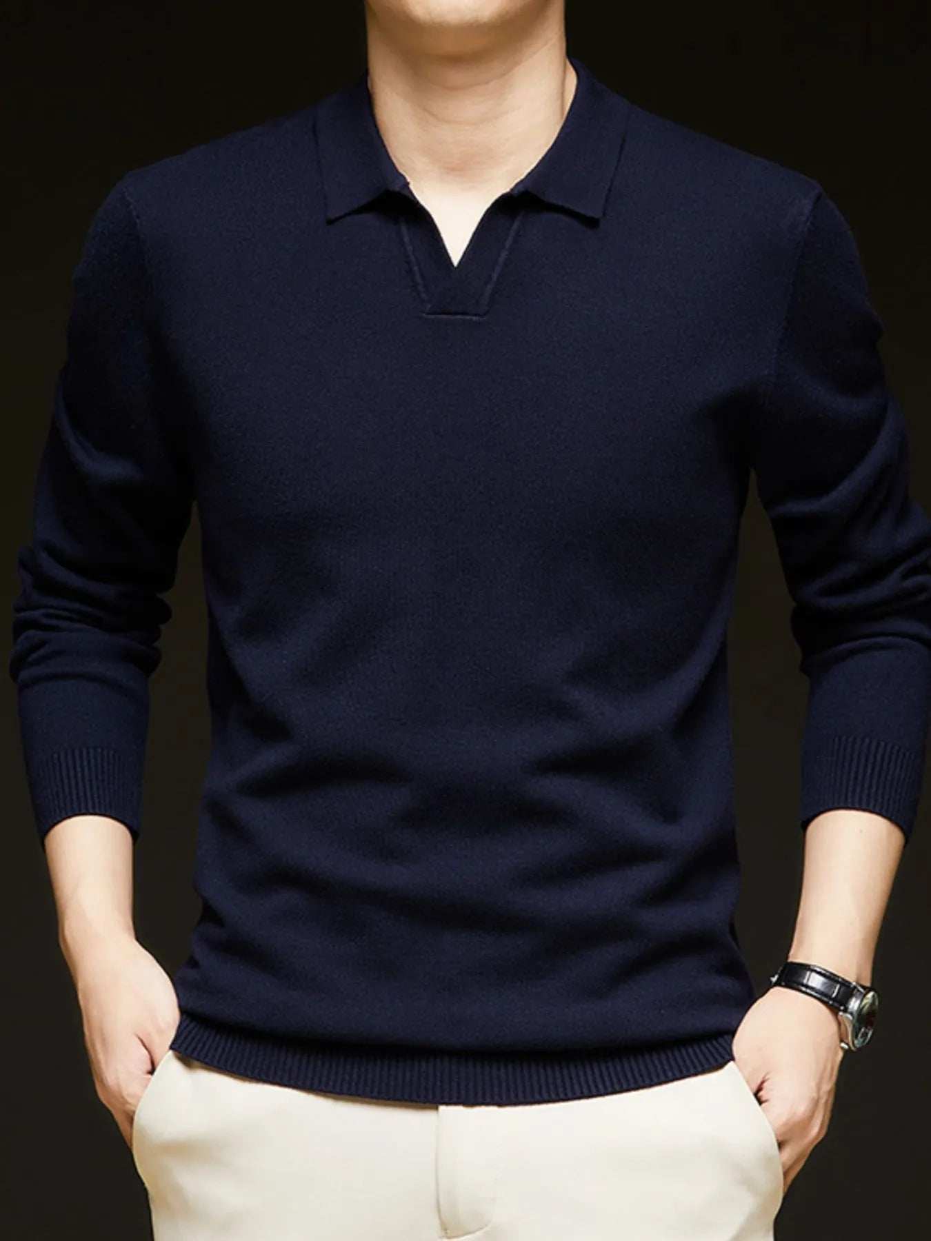 Men's Full Size Collared Neck Long Sleeve Polo Plus Size - Trendsi - Flyclothing LLC