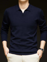 Men's Full Size Collared Neck Long Sleeve Polo Plus Size - Trendsi - Flyclothing LLC