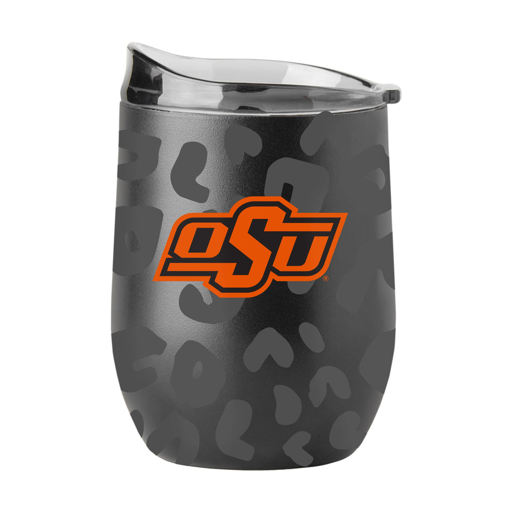 OK State Leopard 16oz Black Powdercoat Curved Beverage