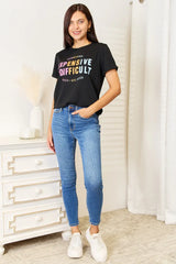 Simply Love Slogan Graphic Cuffed Sleeve T-Shirt - Trendsi - Flyclothing LLC