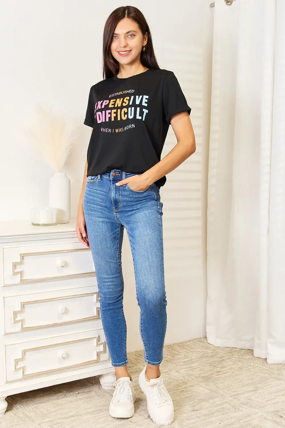 Simply Love Slogan Graphic Cuffed Sleeve T-Shirt - Trendsi - Flyclothing LLC