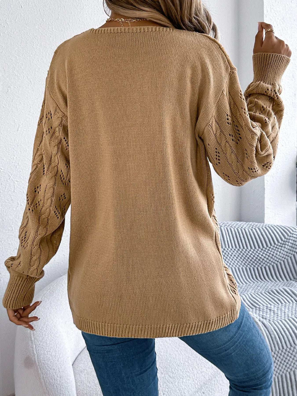 Openwork Open Front Long Sleeve Cardigan - Trendsi - Flyclothing LLC
