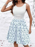 Lace Detail Floral Round Neck Sleeveless Dress - Trendsi