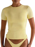 Round Neck Short Sleeve Swim Top - Trendsi - Flyclothing LLC