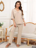 Ribbed Half Sleeve Top and Pocketed Pants Set - Trendsi - Flyclothing LLC