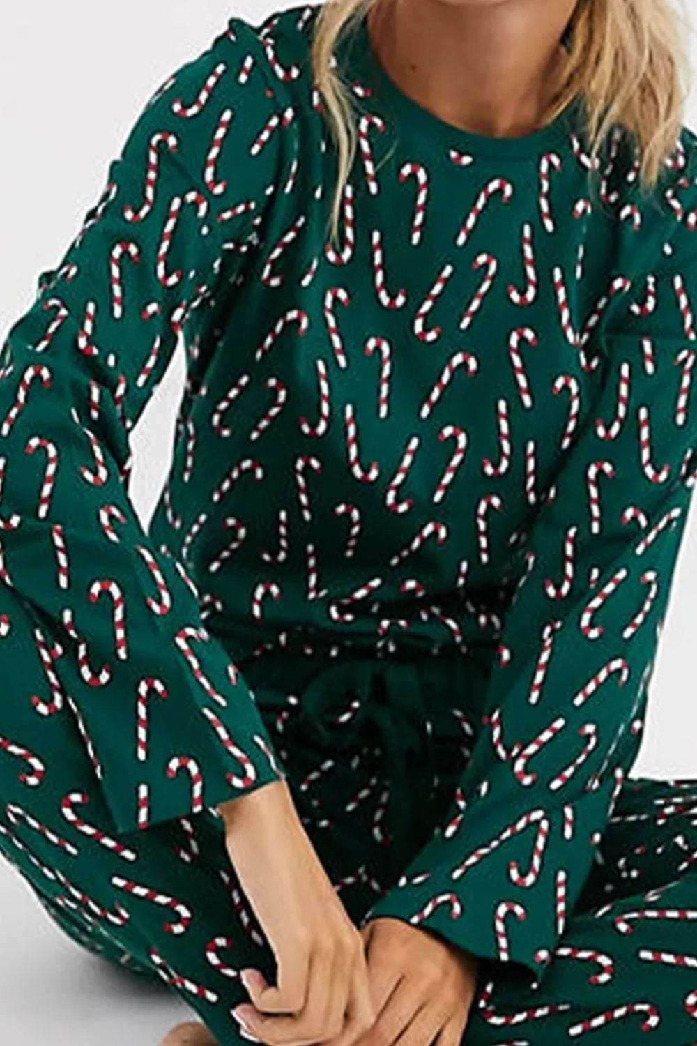 Candy Cane Print Round Neck Top and Pants Lounge Set - Trendsi - Flyclothing LLC