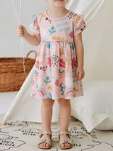 Children's Printed Ruffle Short Sleeve Casual Dress - Trendsi - Flyclothing LLC