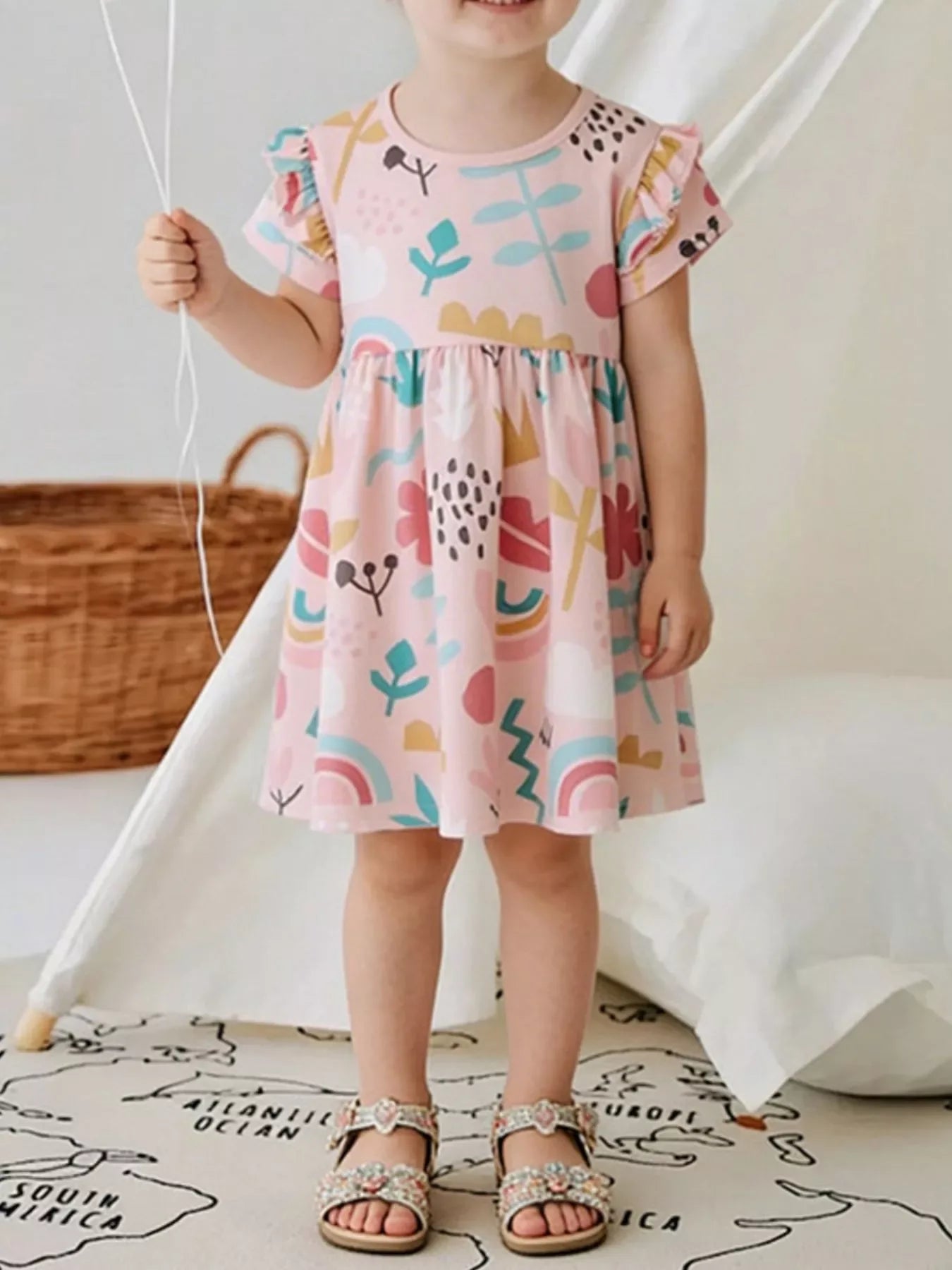 Children's Printed Ruffle Short Sleeve Casual Dress - Trendsi - Flyclothing LLC