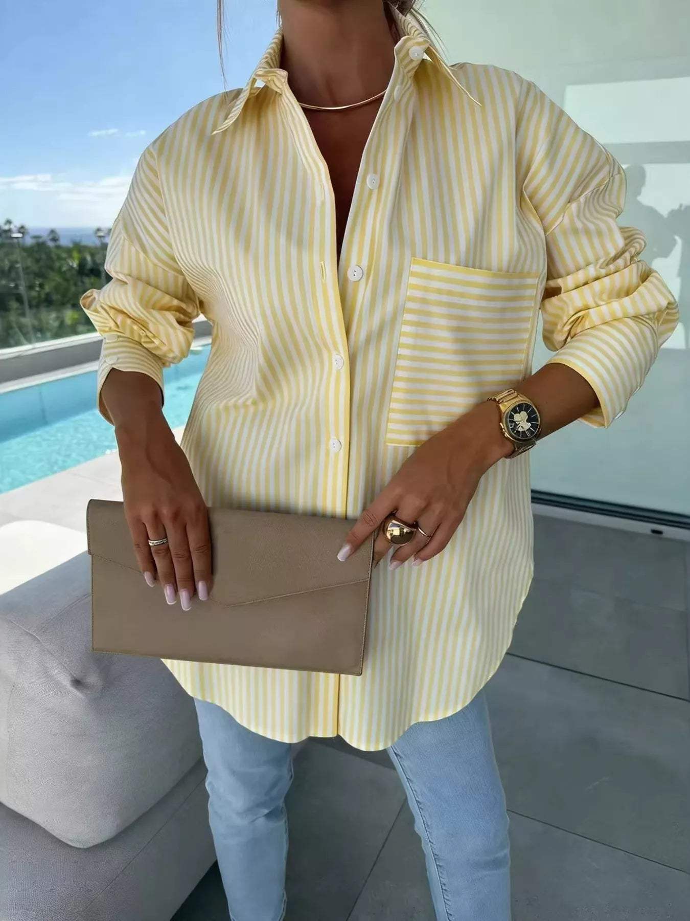 Striped Button Up Long Sleeve Shirt - Trendsi - Flyclothing LLC