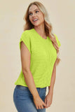 Double Take Full Size Cable-Knit Round Neck Cap Sleeve Sweater - Trendsi - Flyclothing LLC