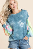 BiBi Tie Dye French Terry Top With Contrast Tie Dye - Trendsi - Flyclothing LLC