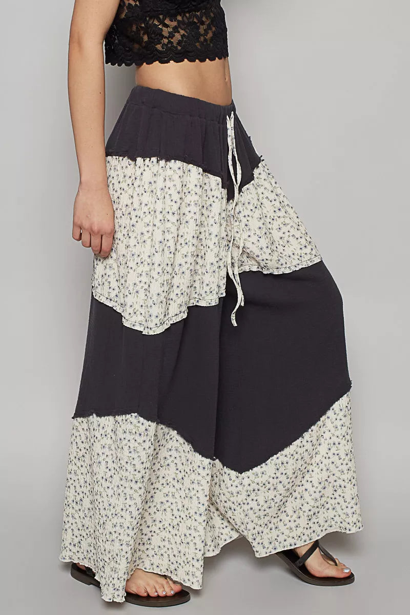 POL Contrast Floral Drawstring Wide Leg Pants - Trendsi - Flyclothing LLC