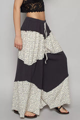 POL Contrast Floral Drawstring Wide Leg Pants - Trendsi - Flyclothing LLC
