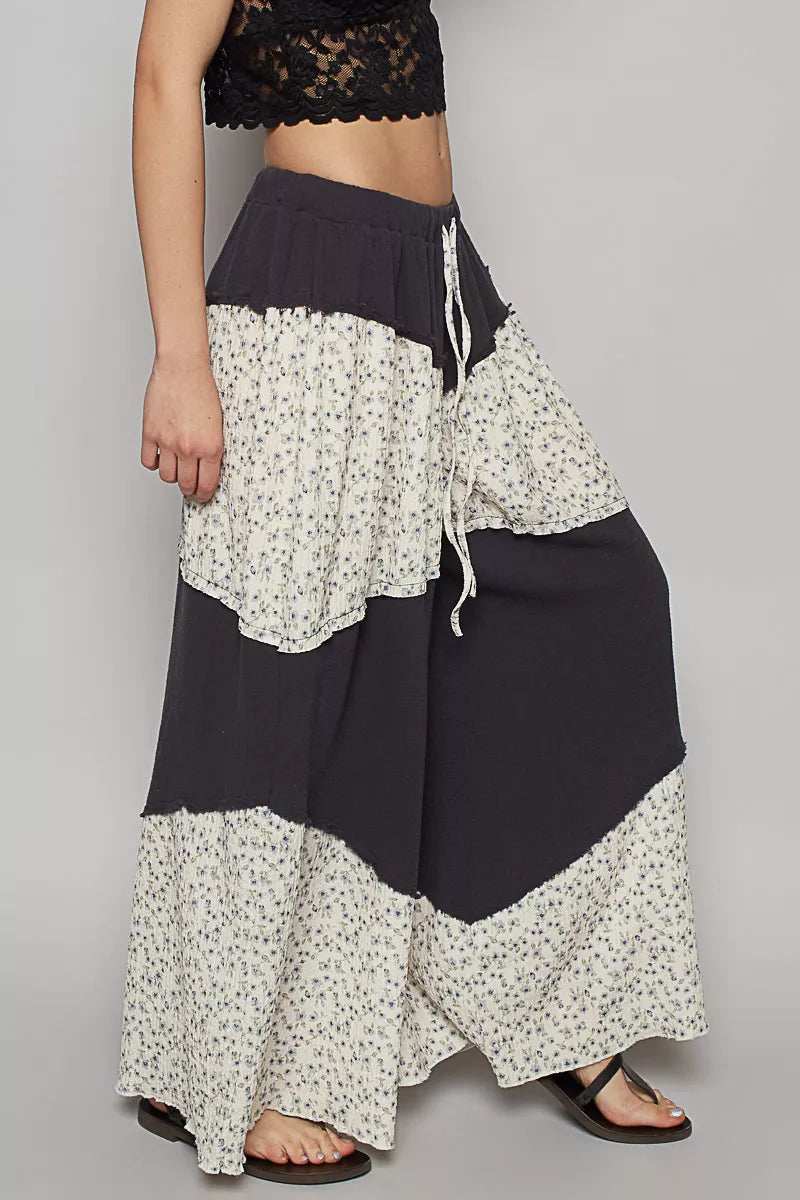POL Contrast Floral Drawstring Wide Leg Pants - Trendsi - Flyclothing LLC