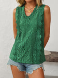 Mandy Lace V-Neck Tank - Trendsi