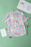 Printed Notched Short Sleeve Blouse - Trendsi - Flyclothing LLC