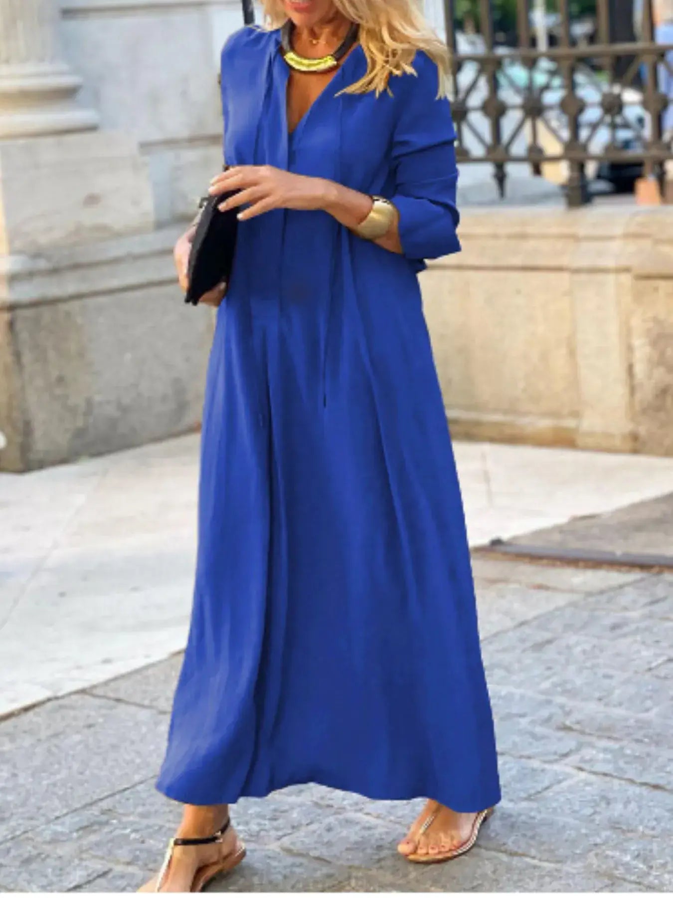 Full Size Solid Color Maxi Shirt Dress Plus Size - Trendsi - Flyclothing LLC