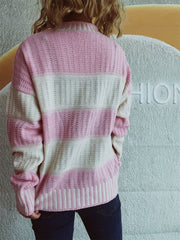 Contrast Round Neck Long Sleeve Sweater - Trendsi