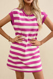 Stripe Cap Sleeve Pocketed Shift Tee Dress - Trendsi - Flyclothing LLC