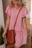 Mineral Wash Raw Edge Ruffle Mini Dress - Trendsi - Flyclothing LLC